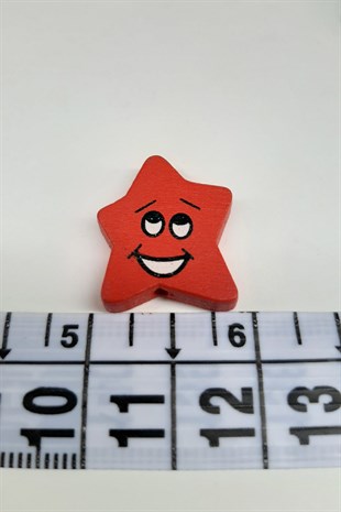 Red Wooden Bead with Star Emoji Pattern