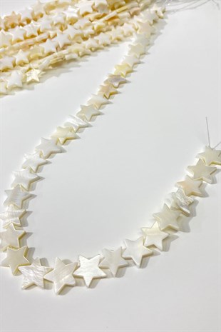 Yıldız Motifli Sedef Cam İnci Boncuk Krem