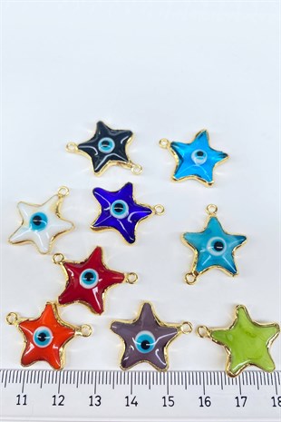 Yıldız Nazar Boncuk Desenli Kolye Ucu Renkli 1 Adet