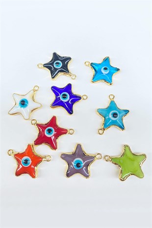 Yıldız Nazar Boncuk Desenli Kolye Ucu Renkli 1 Adet