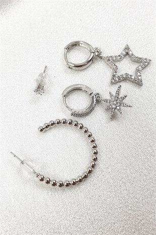 Yıldız ve Halkalı Zirkon Çoklu Küpe