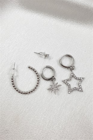 Yıldız ve Halkalı Zirkon Çoklu Küpe