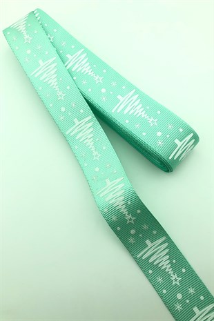 Yıldızlı Çam Ağacı Baskılı Yılbaşı Kurdelesi