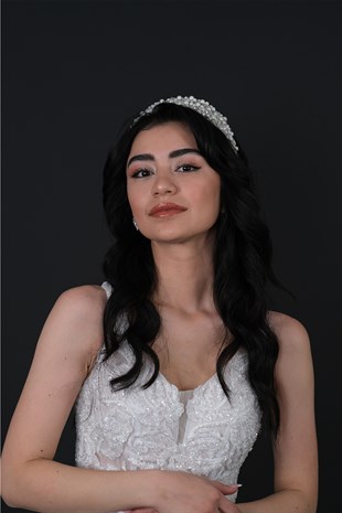 Yoğun İncili Özel Tasarım 3 Sıralı Gelin Tacı