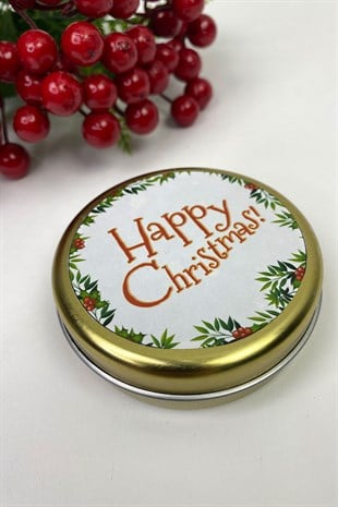 Yuvarlak Gold Teneke Kutu Happy Christmas Baskılı