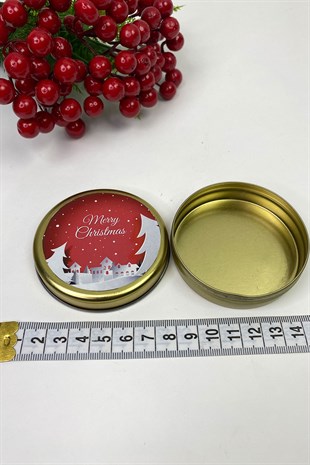 Yuvarlak Gold Teneke Kutu Kırmızı Merry Christmas Baskılı