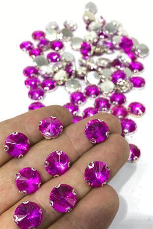 Yuvarlak Kasalı Dikme Cam Taş Kristal Boncuk 10 Adet