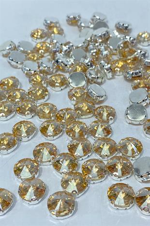 Yuvarlak Kasalı Dikme Cam Taş Kristal Boncuk 10 Adet