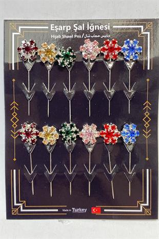 جولة لامعة حجر وشاح دبوس 12 قطع