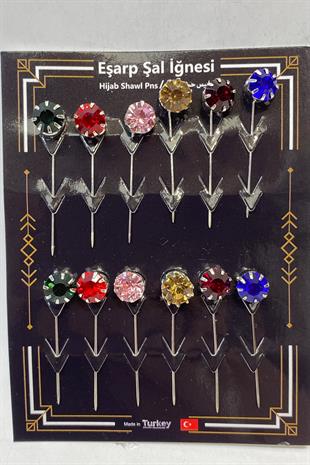 جولة لامعة حجر وشاح دبوس 12 قطع