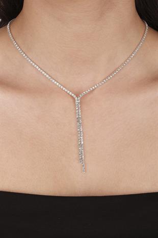 Elegant Waterway Crystal Stone Evening Dress Necklace Earring Set and Thin Leaf Bridal Crown