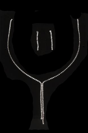 Zarif Su Yolu Kristal Taşlı Abiye Kolye Ve Küpe Seti