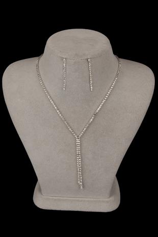 Elegant Waterway Crystal Stone Evening Dress Necklace Earring Set and Thin Leaf Bridal Crown