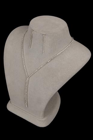 Zarif Su Yolu Kristal Taşlı Abiye Kolye Küpe Seti Ve Lale Gelin Tacı