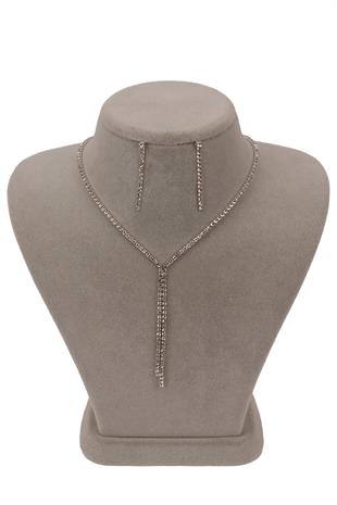 Zarif Su Yolu Kristal Taşlı Abiye Kolye Ve Küpe Seti