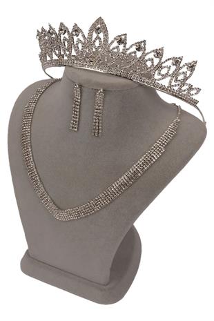Elegant and Simple Evening Necklace and Earring Set with Gemstones and Delicate Leaf Bridal Tiara