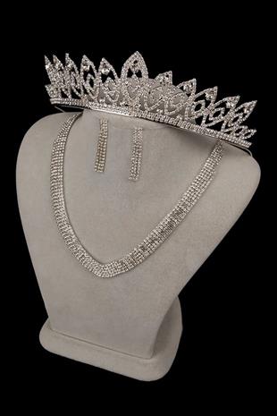 Elegant and Simple Evening Necklace and Earring Set with Gemstones and Delicate Leaf Bridal Tiara