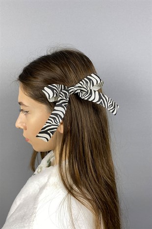 Zebra Desenli Fiyonklu Saç Tokası