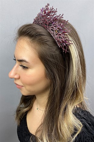 Zehra Model Claret Red Bridal Crown