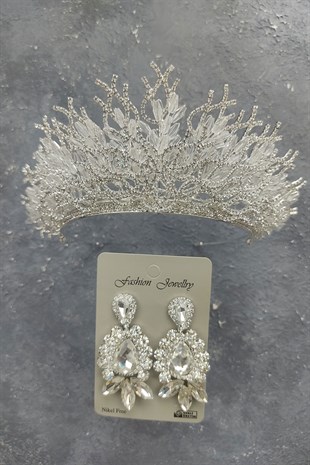 Zehra Model Gelin Tacı Ve Mekik Damla Taşlı Küpe