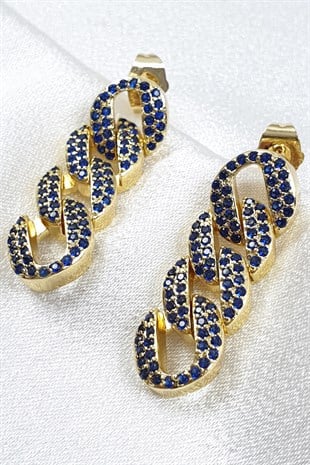 Örgülü Zincir Taşlı Küpe