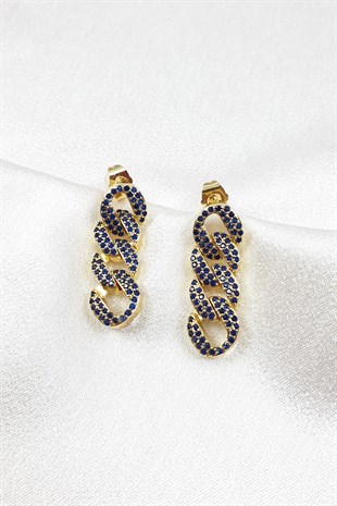 Örgülü Zincir Taşlı Küpe