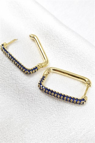 Dikdörtgen Zirkon Tek Sıra Renkli Küpe