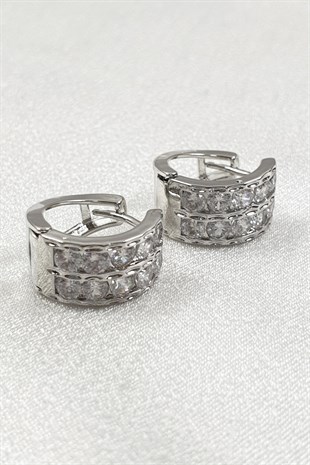 Zirkon Sık Taşlı Halka Metal Küpe