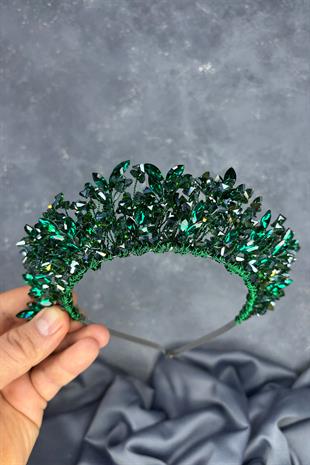 Emerald Green Nature Beaded Bridal Henna Crown Bridal Hair Accessory