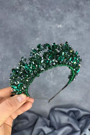 Emerald Green Nature Beaded Bridal Henna Crown Bridal Hair Accessory