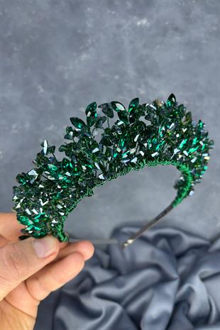 Emerald Green Nature Beaded Bridal Henna Crown Bridal Hair Accessory