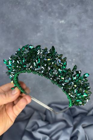 Emerald Green Nature Beaded Bridal Henna Crown Bridal Hair Accessory