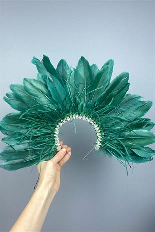 Emerald Green Enda Feathered Stone Bridal Henna Crown Accessory