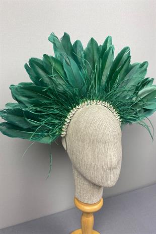 Emerald Green Enda Feathered Stone Bridal Henna Crown Accessory