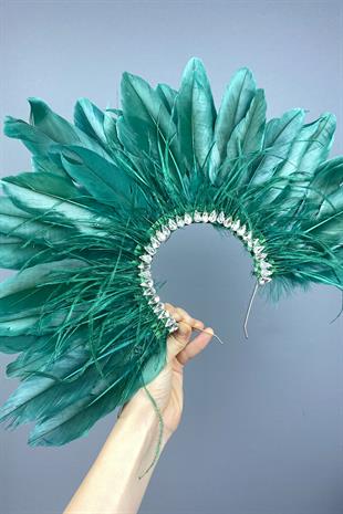 Emerald Green Enda Feathered Stone Bridal Henna Crown Accessory
