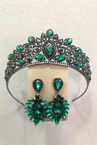 Emerald Green Henna Tiara and Earring Set