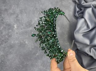 Emerald Green Livan Beaded Bridal Henna Crown Hair Accessory