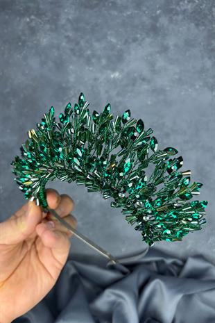 Emerald Green Maria Heavily Embroidered Crystal Bridal Henna Crown Hair Accessory