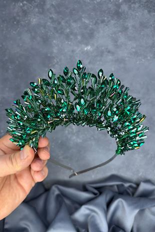 Emerald Green Maria Heavily Embroidered Crystal Bridal Henna Crown Hair Accessory