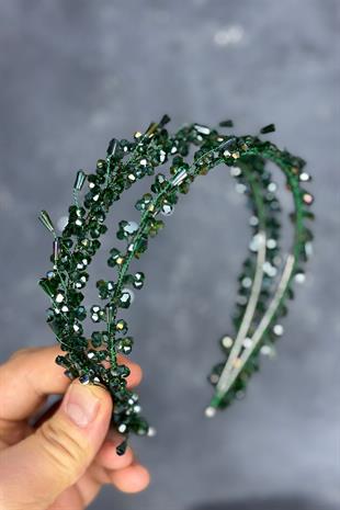 Emerald Green Saree Model Double Row Bridal Henna Crown Hair Accessory