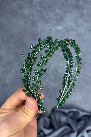 Emerald Green Saree Model Double Row Bridal Henna Crown Hair Accessory