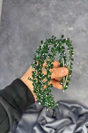 Emerald Green Saree Model Double Row Bridal Henna Crown Hair Accessory