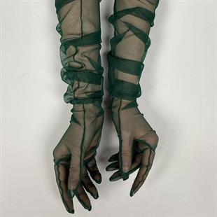 الجملة الزمرد الأخضر طويل قفازات الزفاف الأنيقة تول قفازات الزفاف / الزفاف / قفازات الحزب