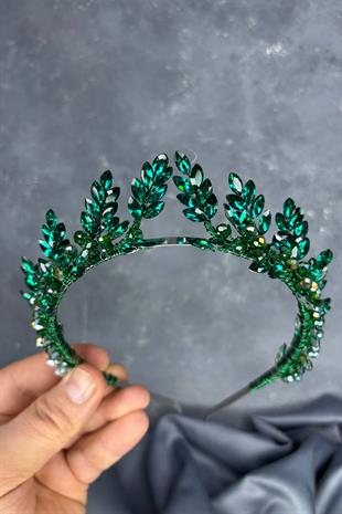Emerald Green Venus Leaf Design Bridal Henna Crown Hair Accessory