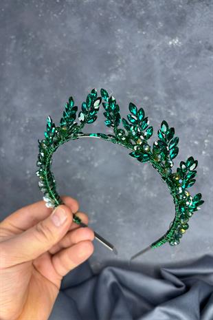 Emerald Green Venus Leaf Design Bridal Henna Crown Hair Accessory