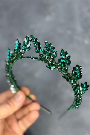 Emerald Green Venus Leaf Design Bridal Henna Crown Hair Accessory