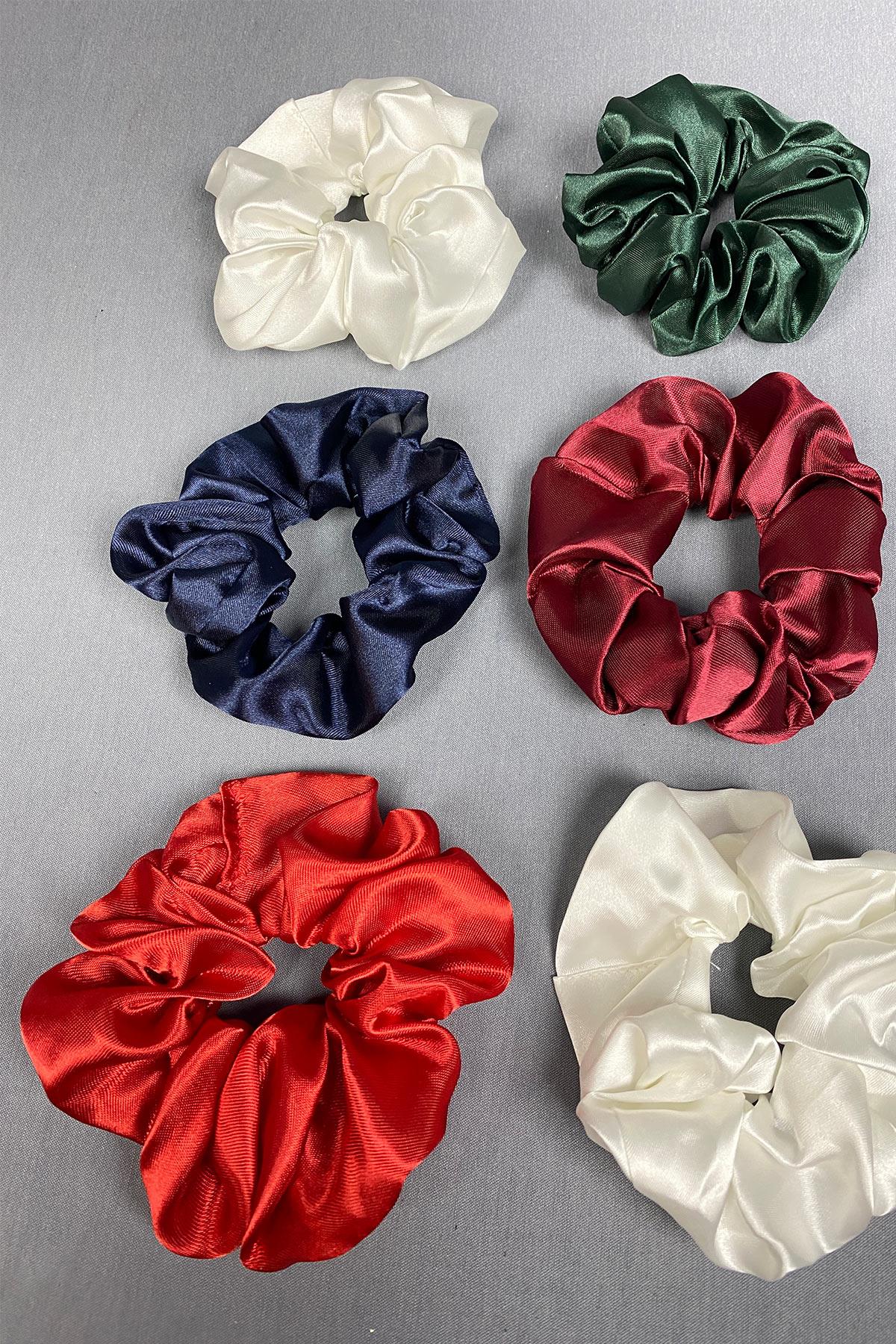 6 Lı Saten Saç Lastik Toka Seti