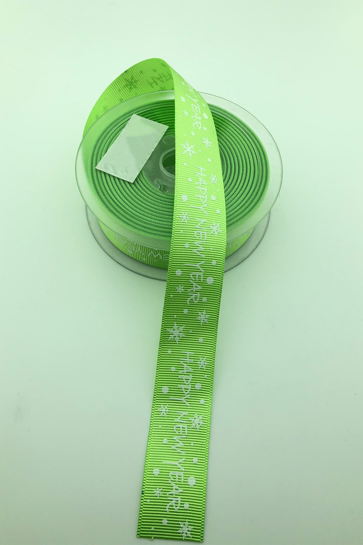 Light Green Happy New Year Printed Grosgrain Christmas Ribbon 1 Mt