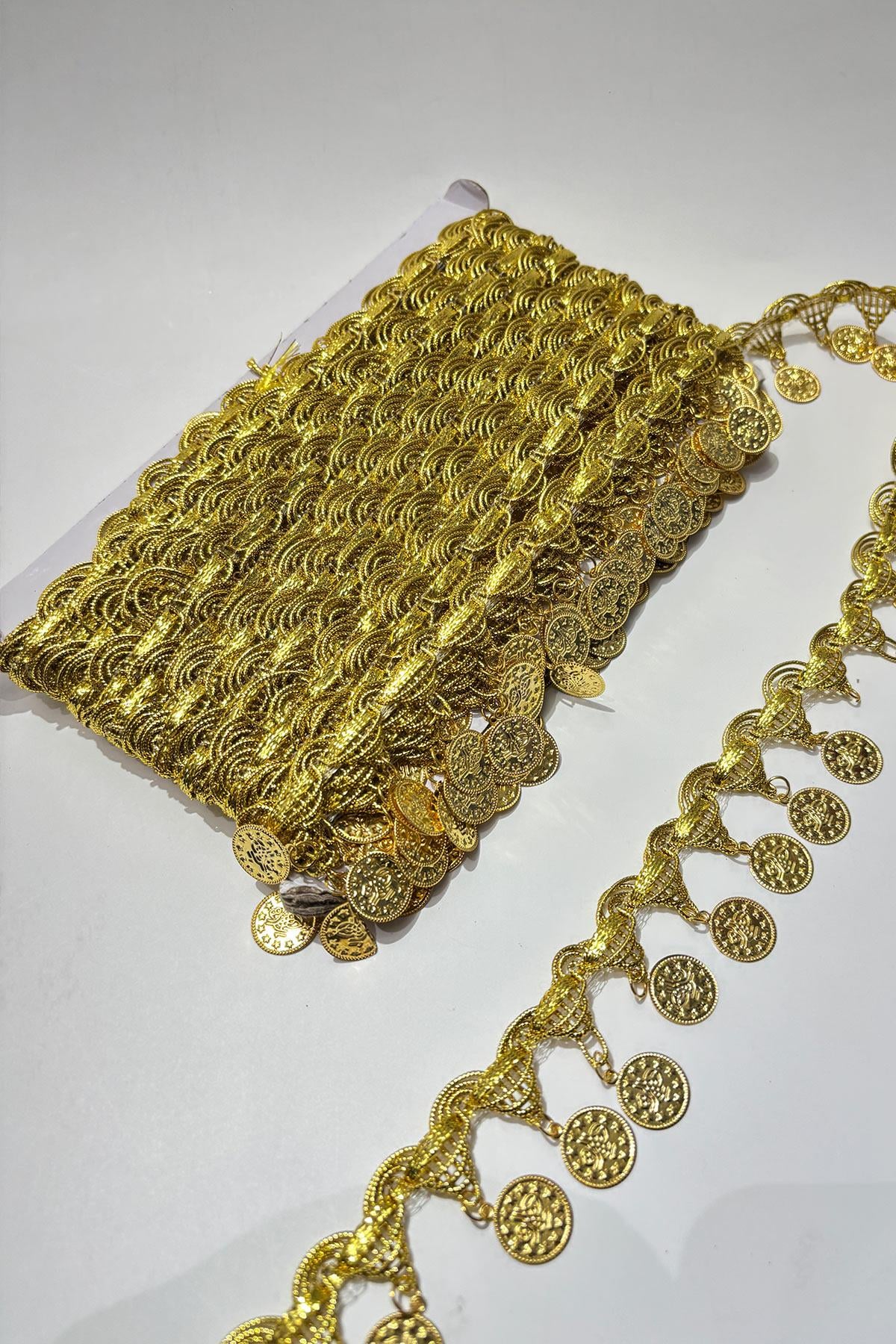 Altın Sarısı Para Pullu Şerit Boncuk 