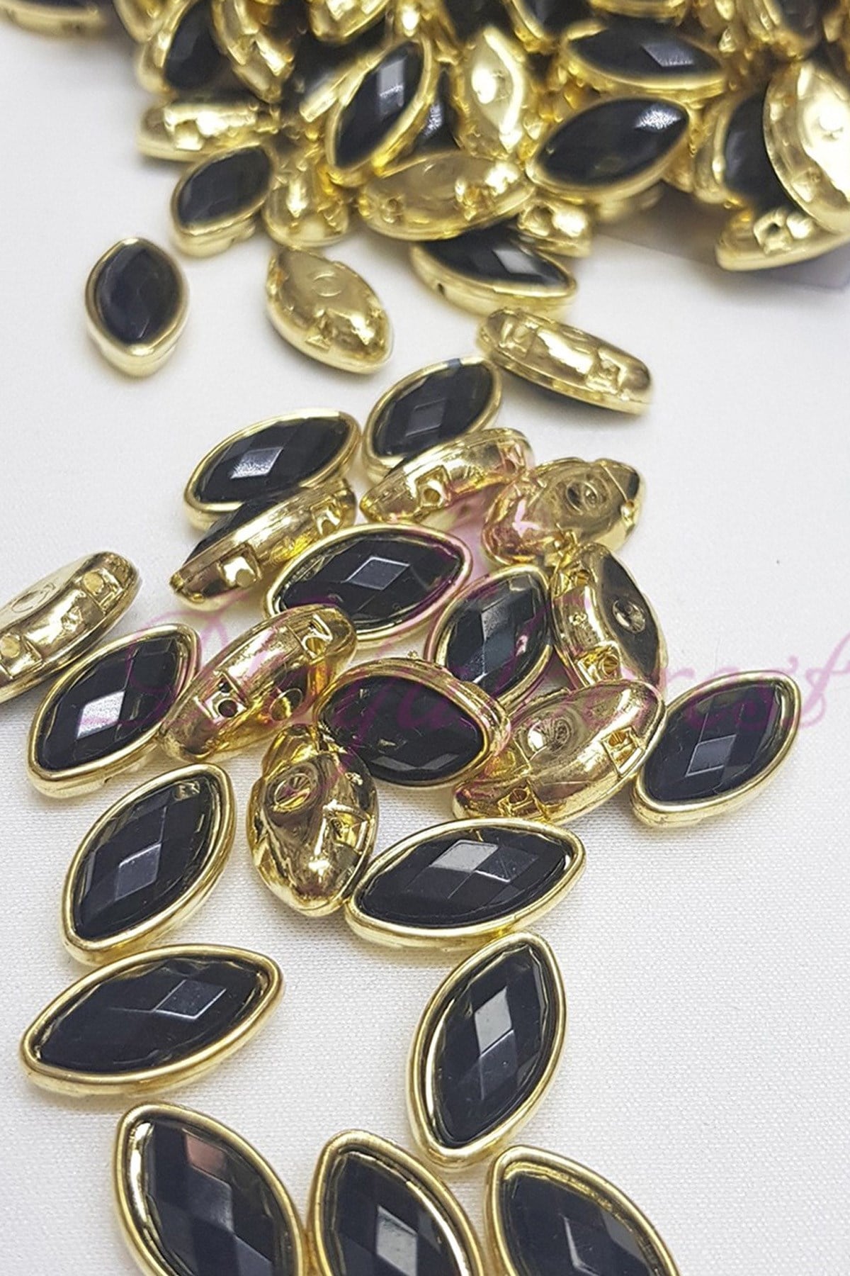 Gold Yellow Black Shuttle Case Studded Stone 10 pcs
